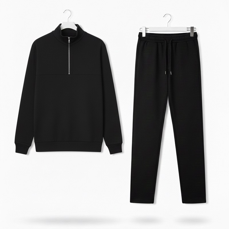 ست مردانه نیم زیپ و شلوار جاگر مدل Behshad-مشکی